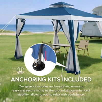 Image showing 8 th Sunjoy 10 x 10ft. Outdoor Patio Gazebo, Outdoor Backyard Modern 2-Tier Steel Frame Soft Top Gazebo with Mesh Netting