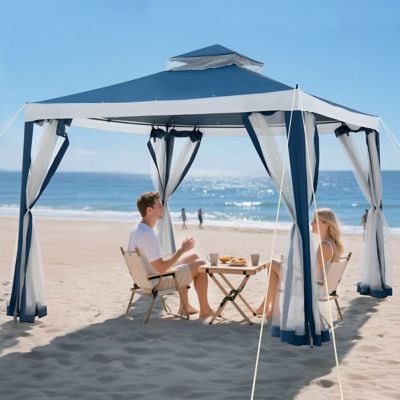 Image showing 9 th Sunjoy 10 x 10ft. Outdoor Patio Gazebo, Outdoor Backyard Modern 2-Tier Steel Frame Soft Top Gazebo with Mesh Netting