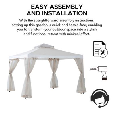 Image showing 9 th Sunjoy 10 x 10ft. Outdoor Patio Gazebo, Outdoor Backyard Modern 2-Tier Steel Frame Soft Top Gazebo with Mesh Netting