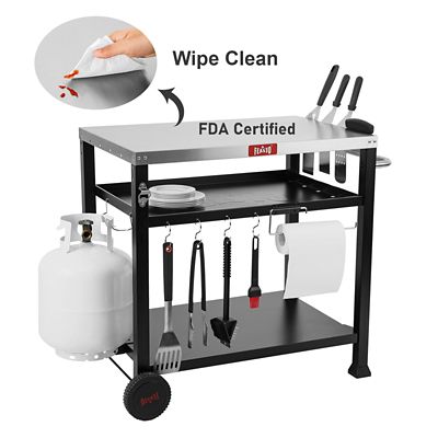 Image showing 5 th Feasto 3-Shelf Outdoor Grill Table, Outdoor Pizza Oven Table, Movable Grill Cart with Wheels, Indoor & Outdoor Cooking Station