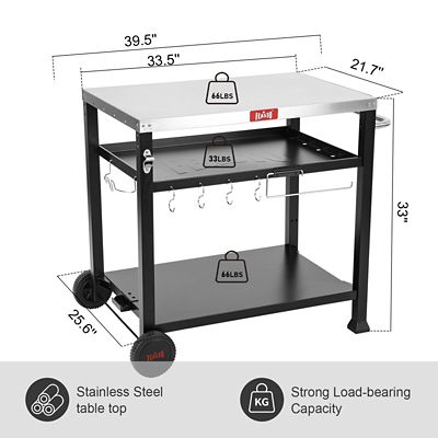 Image showing 6 th Feasto 3-Shelf Outdoor Grill Table, Outdoor Pizza Oven Table, Movable Grill Cart with Wheels, Indoor & Outdoor Cooking Station