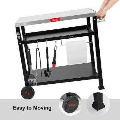 Image showing 7 th Feasto 3-Shelf Outdoor Grill Table, Outdoor Pizza Oven Table, Movable Grill Cart with Wheels, Indoor & Outdoor Cooking Station