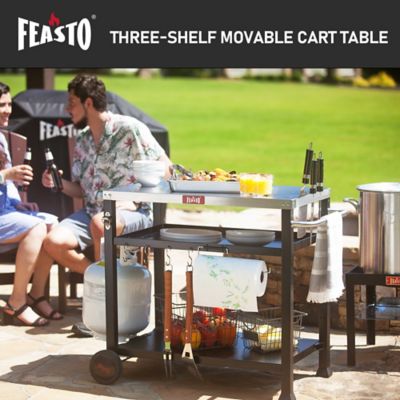 Image showing 8 th Feasto 3-Shelf Outdoor Grill Table, Outdoor Pizza Oven Table, Movable Grill Cart with Wheels, Indoor & Outdoor Cooking Station