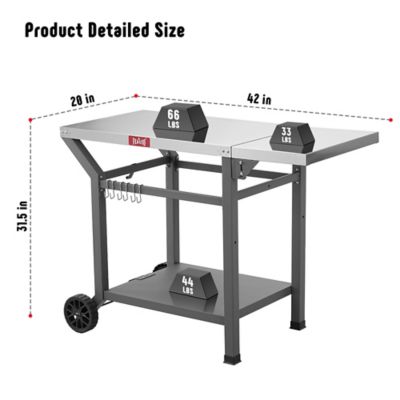 Image showing  Outdoor Movable Stainless Steel Tabletop Grill Cart with Storage Shelf & Foldable Side Table, 6 Extra Hooks