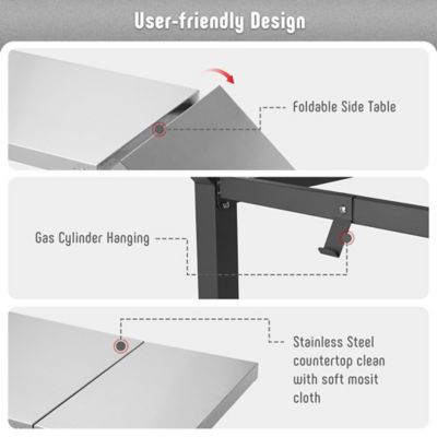 Image showing  Outdoor Movable Stainless Steel Tabletop Grill Cart with Storage Shelf & Foldable Side Table, 6 Extra Hooks