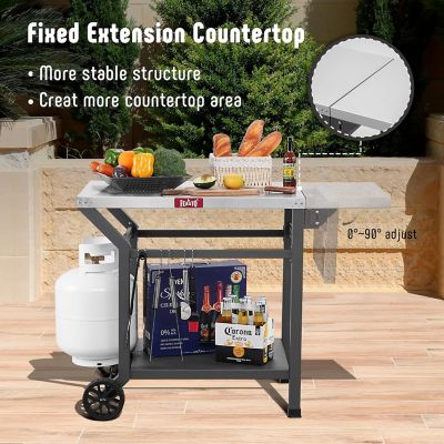 Image showing  Outdoor Movable Stainless Steel Tabletop Grill Cart with Storage Shelf & Foldable Side Table, 6 Extra Hooks
