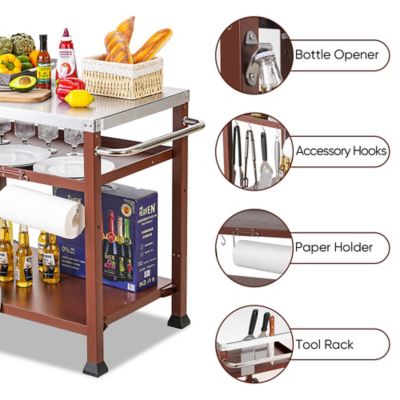 Image showing  3-Shelf Outdoor Grill Table, Grill Cart Pizza Oven Table for Outside, Movable Prep Cart, Indoor & Outdoor Cooking Station