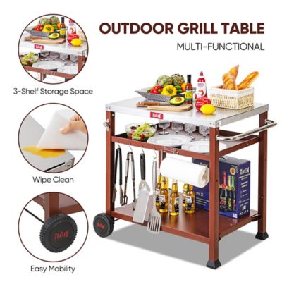 Image showing  3-Shelf Outdoor Grill Table, Grill Cart Pizza Oven Table for Outside, Movable Prep Cart, Indoor & Outdoor Cooking Station