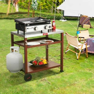 Image showing 5 th Feasto 3-Shelf Outdoor Grill Table, Grill Cart Pizza Oven Table for Outside, Movable Prep Cart, Indoor & Outdoor Cooking Station