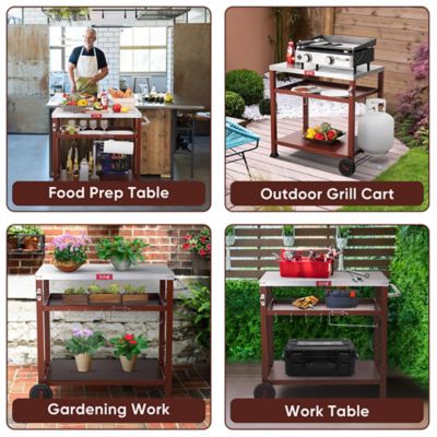 Image showing 6 th Feasto 3-Shelf Outdoor Grill Table, Grill Cart Pizza Oven Table for Outside, Movable Prep Cart, Indoor & Outdoor Cooking Station