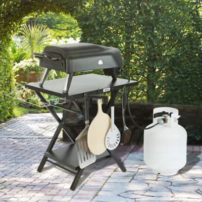 Image showing  Outdoor Indoor Foldable Outdoor Grill Stand Table with Extra Storage Bottom Shelf & Tissue Holder, Easy Set-up, Black