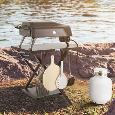 Image showing 6 th Feasto Outdoor Indoor Foldable Outdoor Grill Stand Table with Extra Storage Bottom Shelf & Tissue Holder, Easy Set-up, Black