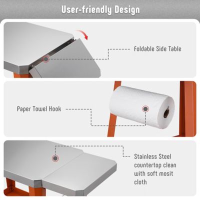 Image showing  Movable Versatile Stainless Steel Tabletop Cart with Foldable Side Table for Outdoor BBQ Cooking,orange