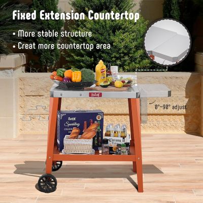 Image showing  Movable Versatile Stainless Steel Tabletop Cart with Foldable Side Table for Outdoor BBQ Cooking,orange