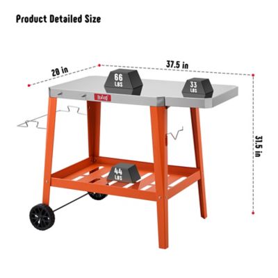 Image showing 5 th Feasto Movable Versatile Stainless Steel Tabletop Cart with Foldable Side Table for Outdoor BBQ Cooking, Orange