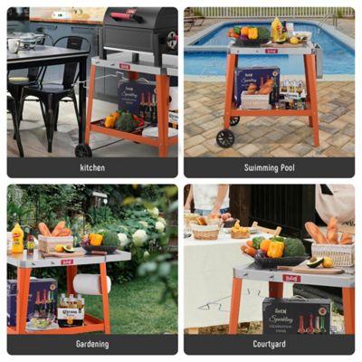 Image showing 6 th Feasto Movable Versatile Stainless Steel Tabletop Cart with Foldable Side Table for Outdoor BBQ Cooking, Orange