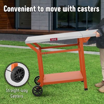 Image showing  Outdoor Movable Stainless Steel Tabletop Grill Cart with Storage Shelf & Foldable Side Table, 6 Extra Hooks,orange