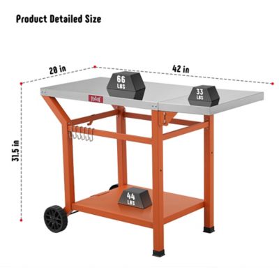 Image showing  Outdoor Movable Stainless Steel Tabletop Grill Cart with Storage Shelf & Foldable Side Table, 6 Extra Hooks,orange