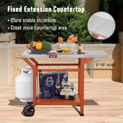 Image showing  Outdoor Movable Stainless Steel Tabletop Grill Cart with Storage Shelf & Foldable Side Table, 6 Extra Hooks,orange