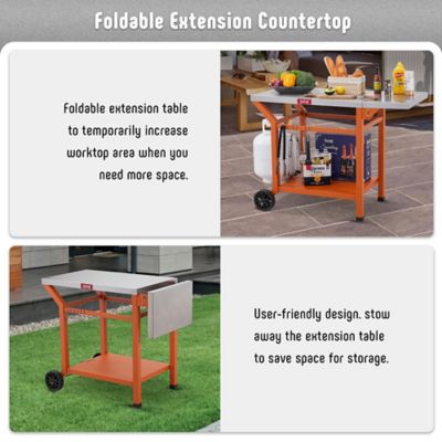 Image showing 5 th Feasto Outdoor Movable Stainless Steel Tabletop Grill Cart with Storage Shelf & Foldable Side Table, 6 Extra Hooks,orange