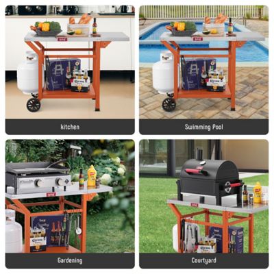 Image showing 6 th Feasto Outdoor Movable Stainless Steel Tabletop Grill Cart with Storage Shelf & Foldable Side Table, 6 Extra Hooks,orange