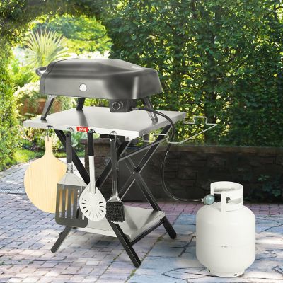 Image showing  Outdoor Indoor Foldable Outdoor Grill Stand Table with Extra Storage Bottom Shelf & Tissue Holder, Easy Set-up, Silver