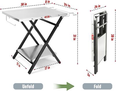 Image showing  Outdoor Indoor Foldable Outdoor Grill Stand Table with Extra Storage Bottom Shelf & Tissue Holder, Easy Set-up, Silver