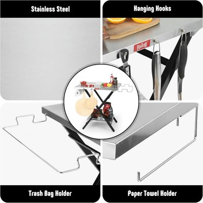 Image showing  Outdoor Indoor Foldable Outdoor Grill Stand Table with Extra Storage Bottom Shelf & Tissue Holder, Easy Set-up, Silver