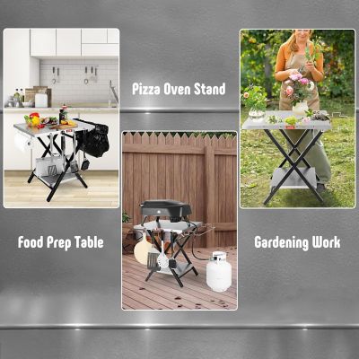 Image showing  Outdoor Indoor Foldable Outdoor Grill Stand Table with Extra Storage Bottom Shelf & Tissue Holder, Easy Set-up, Silver
