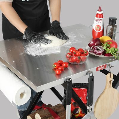 Image showing 6 th Feasto Outdoor Indoor Foldable Outdoor Grill Stand Table with Extra Storage Bottom Shelf & Tissue Holder, Easy Set-up, Silver