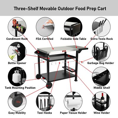 Image showing  Grill Table Cart, Outdoor/Indoor Pizza Oven Table Stand, 40 in. x 26 in. Stainless Steel Tabletop Dining BBQ Grill Table