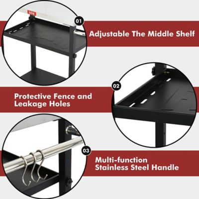 Image showing  3-Shelf Grill Table, Pizza Oven Stand & Adjustable Shelf, Movable Pizza Oven Table Grill Cart, Stainless Steel Tabletop