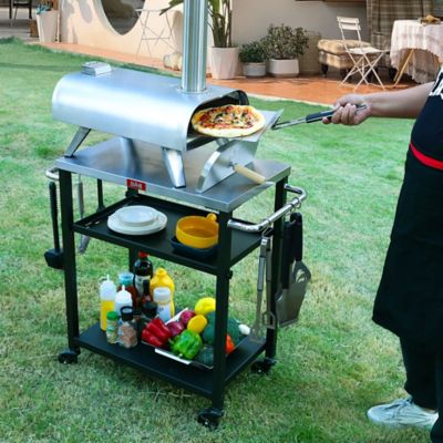 Image showing 6 th Feasto 3-Shelf Grill Table, Pizza Oven Stand & Adjustable Shelf, Movable Pizza Oven Table Grill Cart, Stainless Steel Tabletop