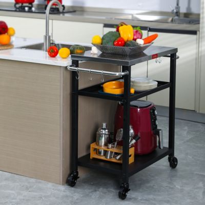 Image showing 7 th Feasto 3-Shelf Grill Table, Pizza Oven Stand & Adjustable Shelf, Movable Pizza Oven Table Grill Cart, Stainless Steel Tabletop