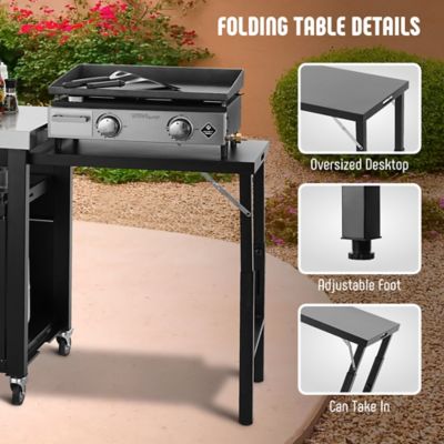Image showing 5 th Feasto Outdoor Grill Table with 2 Foldable Side Tables and Pull-Out Plate, Stainless Steel Top for Outdoor Kitchen Cabinets