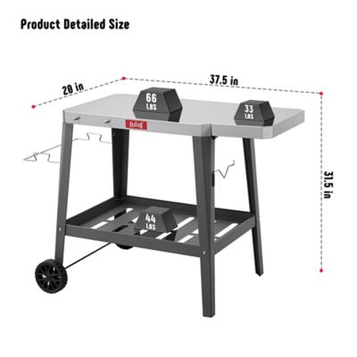 Image showing  Movable Versatile Stainless Steel Tabletop Cart with Foldable Side Table for Outdoor BBQ Cooking