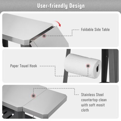 Image showing  Movable Versatile Stainless Steel Tabletop Cart with Foldable Side Table for Outdoor BBQ Cooking