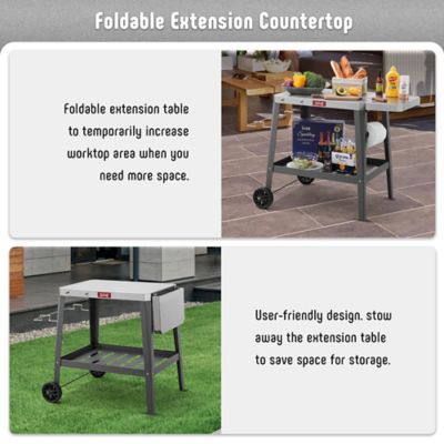 Image showing  Movable Versatile Stainless Steel Tabletop Cart with Foldable Side Table for Outdoor BBQ Cooking