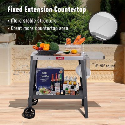 Image showing 5 th Feasto Movable Versatile Stainless Steel Tabletop Cart with Foldable Side Table for Outdoor BBQ Cooking