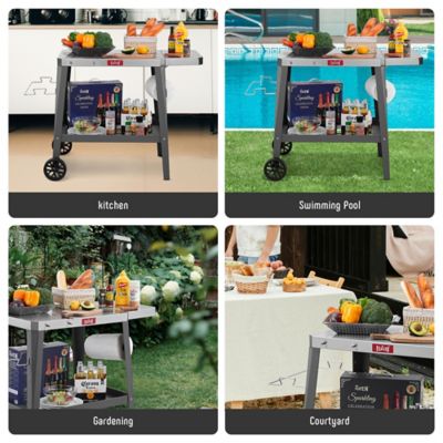Image showing 6 th Feasto Movable Versatile Stainless Steel Tabletop Cart with Foldable Side Table for Outdoor BBQ Cooking