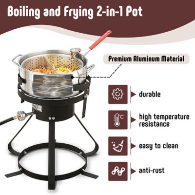 Image showing 5 th Feasto 10 qt Aluminum Outdoor Propane Gas Fish Fryer Kit with Strainer Basket, 50,000 BTU Burner, Adjustable 0-5 PSI Regulator
