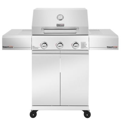 Image showing  Premium 3-Burner Stainless Steel Gas Grill with Side Burner, 30,000 BTU Cabinet Style Propane Grill