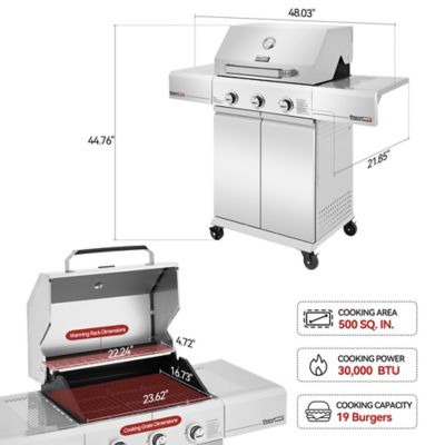 Image showing  Premium 3-Burner Stainless Steel Gas Grill with Side Burner, 30,000 BTU Cabinet Style Propane Grill