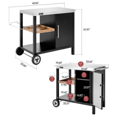 Image showing  Movable Dining Cart With Storage Cabinet, Side Shelf Tool Hooks & Inner Shelves