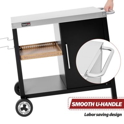 Image showing  Movable Dining Cart With Storage Cabinet, Side Shelf Tool Hooks & Inner Shelves