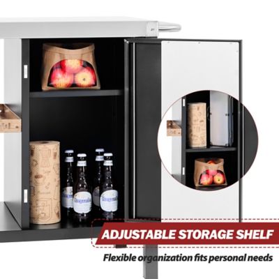 Image showing 6 th Royal Gourmet Movable Dining Cart With Storage Cabinet, Side Shelf Tool Hooks & Inner Shelves