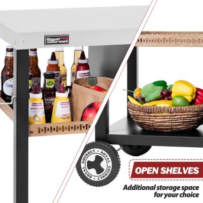 Image showing 7 th Royal Gourmet Movable Dining Cart With Storage Cabinet, Side Shelf Tool Hooks & Inner Shelves