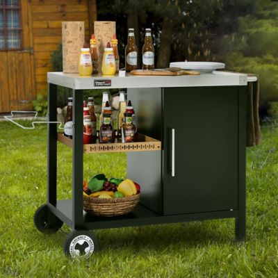 Image showing 8 th Royal Gourmet Movable Dining Cart With Storage Cabinet, Side Shelf Tool Hooks & Inner Shelves