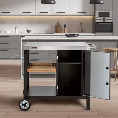 Image showing 9 th Royal Gourmet Movable Dining Cart With Storage Cabinet, Side Shelf Tool Hooks & Inner Shelves