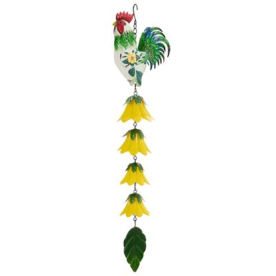 Image showing  31.5 in. Metal Floral Rooster Wind Chime, Yellow/Green